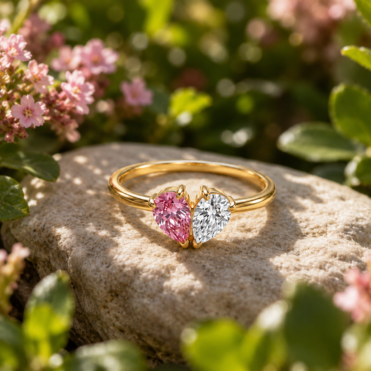 Anillo de Corazón con Dos Piedras de Nacimiento
