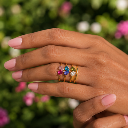 Anillo de Corazón con Dos Piedras de Nacimiento