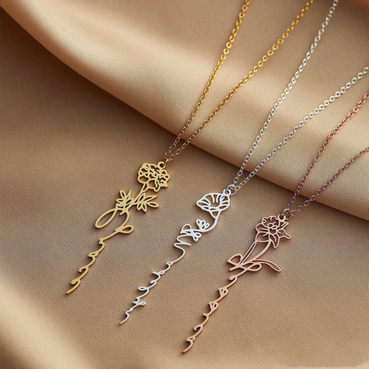 Collar con Nombre y Flor de Nacimiento