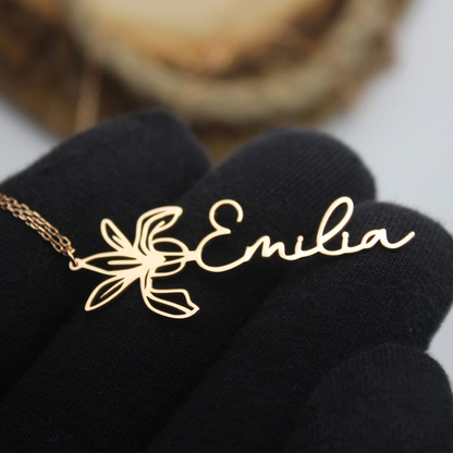 Collar con Nombre y Flor de Nacimiento