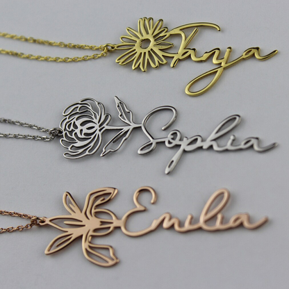 Collar con Nombre y Flor de Nacimiento