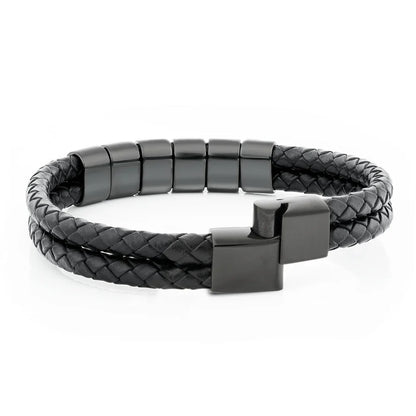 Pulsera de Cuero con Cuentas Grabadas