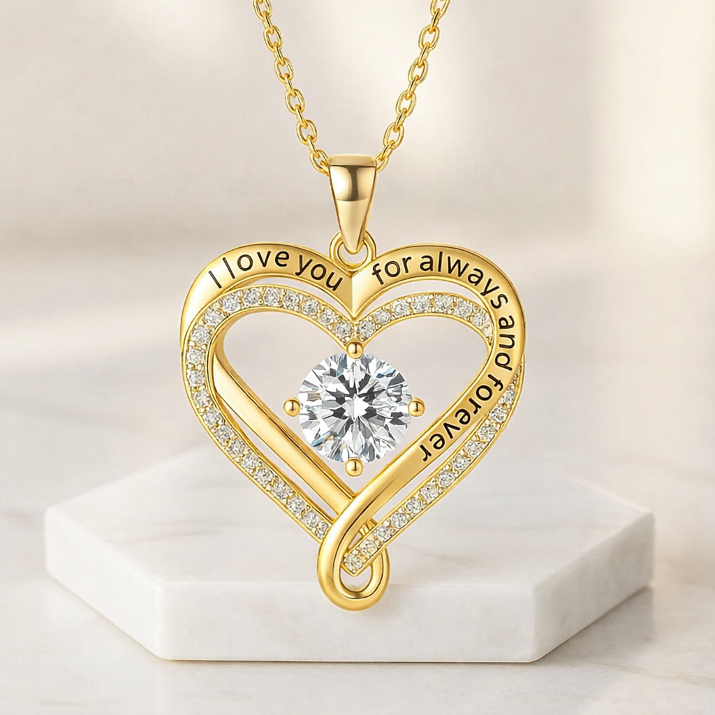Collar de corazón grabado para esposa con caja LED
